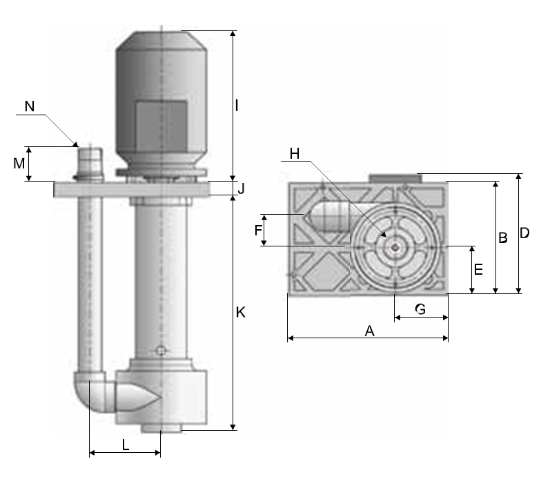 Plastic Vertical pumps dimensional drawing
